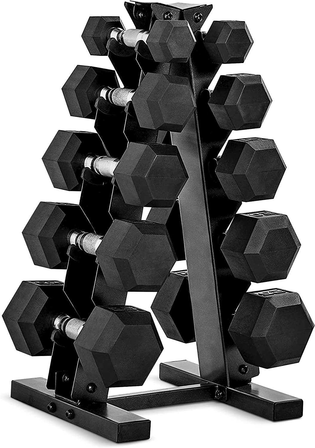 Elevate Your Fitness Routine with the Ultimate Rubber Coated Dumbbell Weight Set - Includes Convenient Vertical Storage Rack and Options Up to 210 lbs!